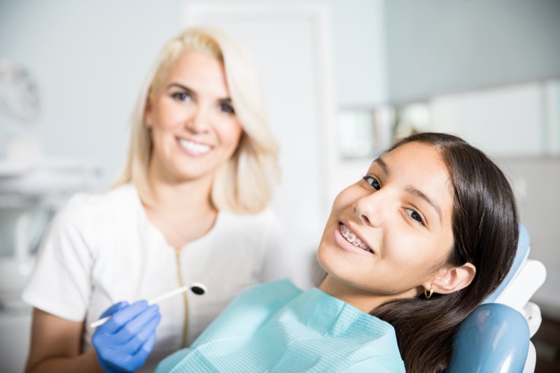 a young girl at the orthodontist