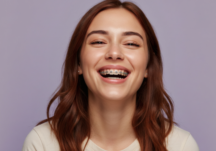 Woman with braces, smiling